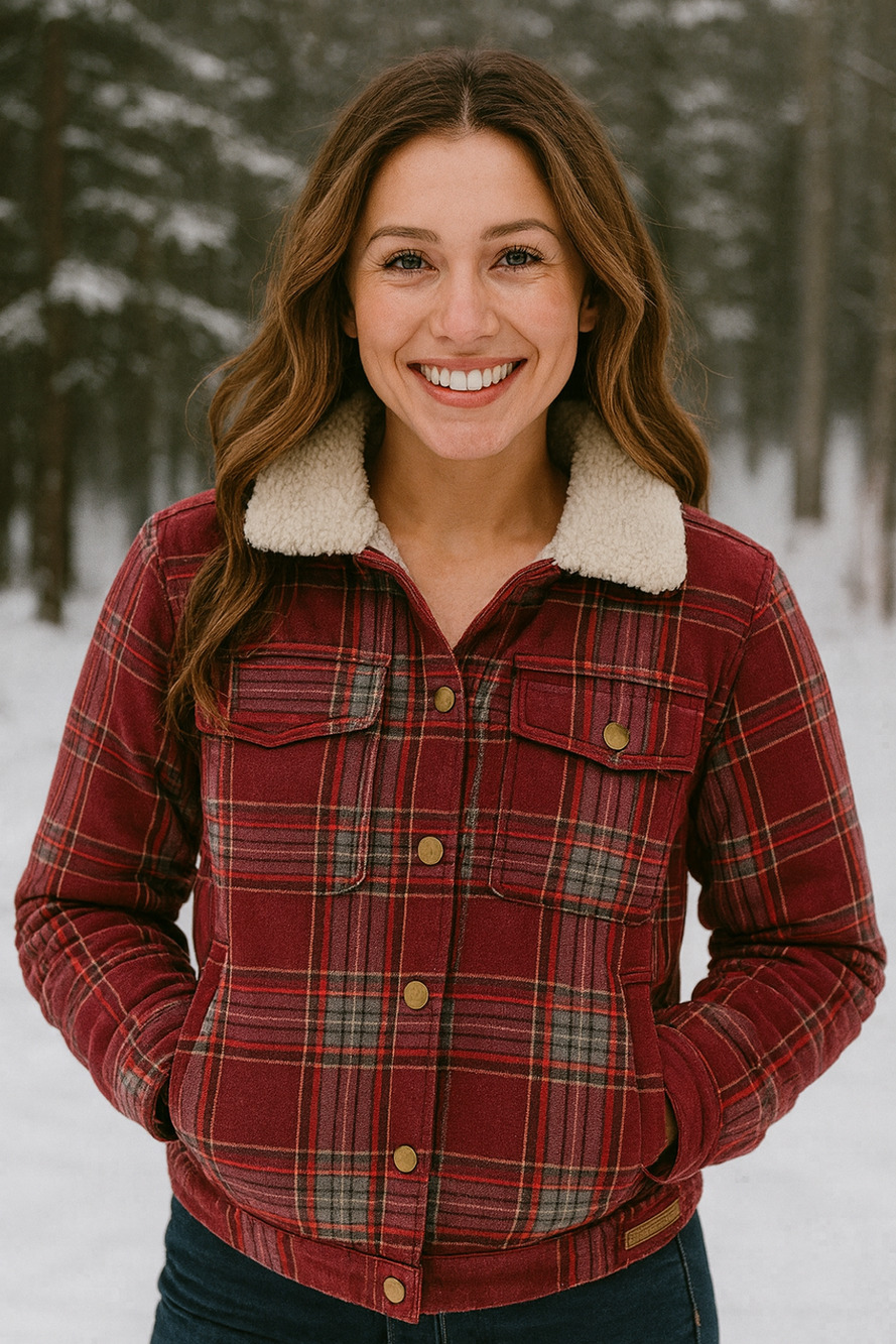Noble Outfitters Womens Plaid Sherpa Collared Flannel Jacket Size M Cabin Core